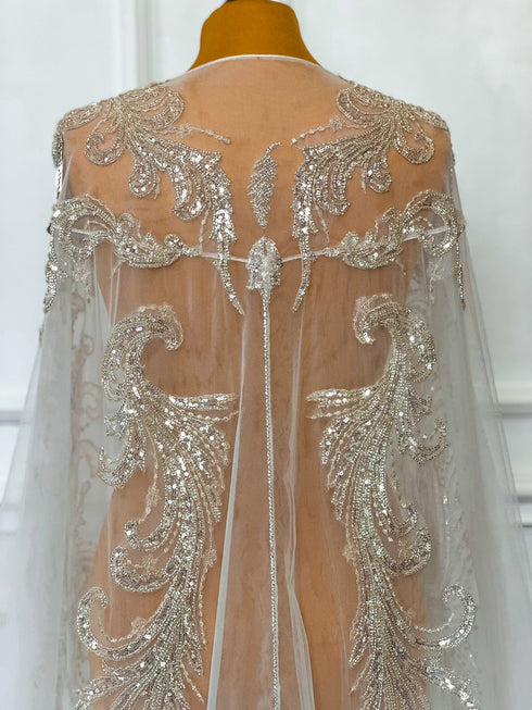 White bridal cape veil